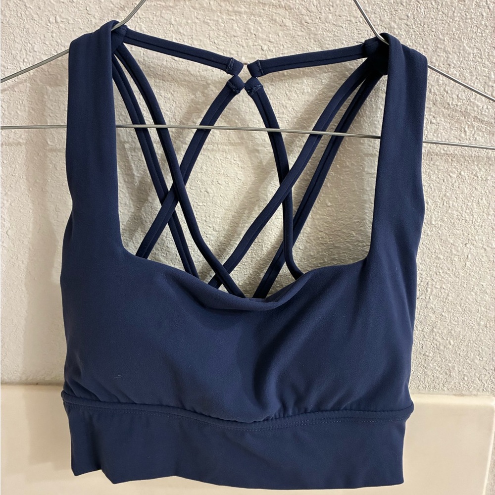 BuffBunny Blue Strappy Sports Bra with Geometric Back